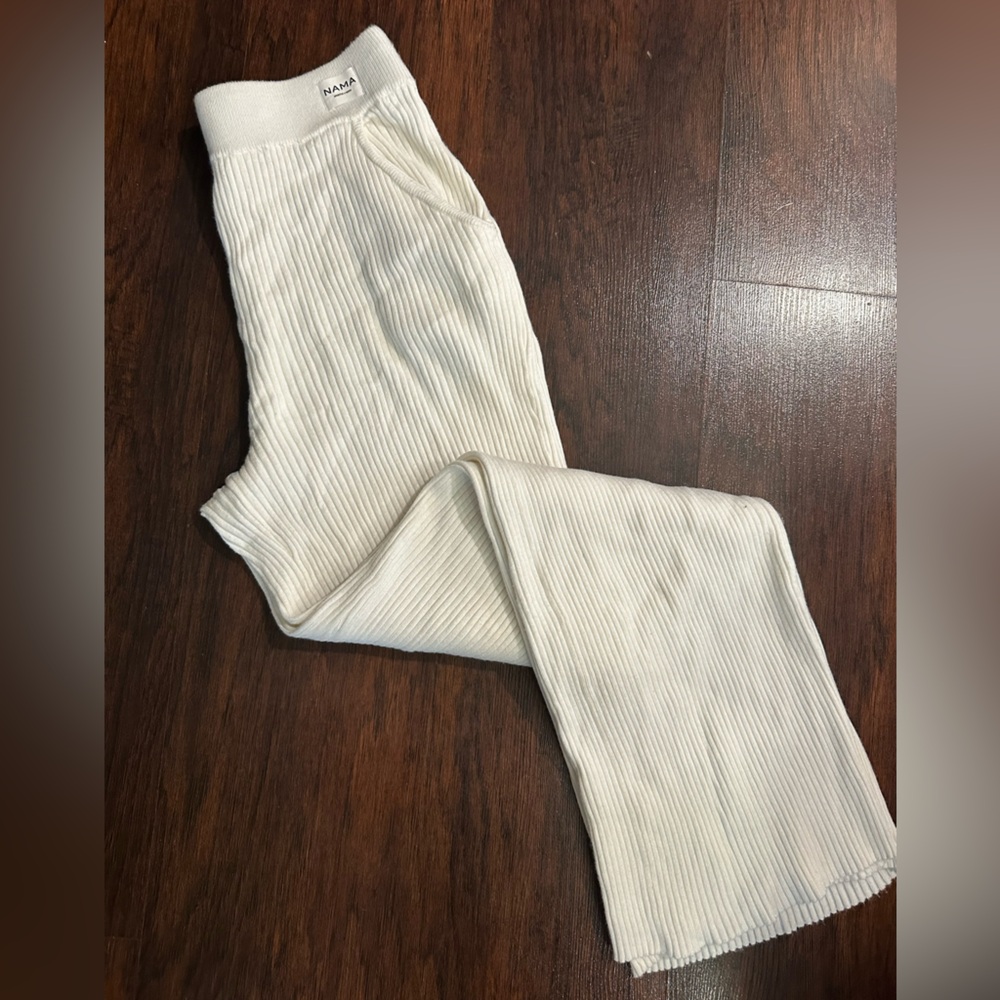 Women's Cream Nama Ribbed Wide Leg Pants